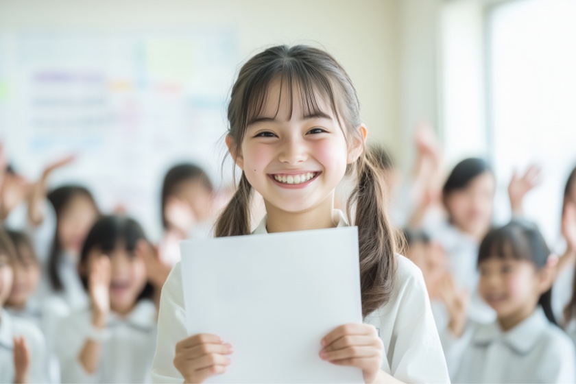 賞状をもらう小学生の女の子